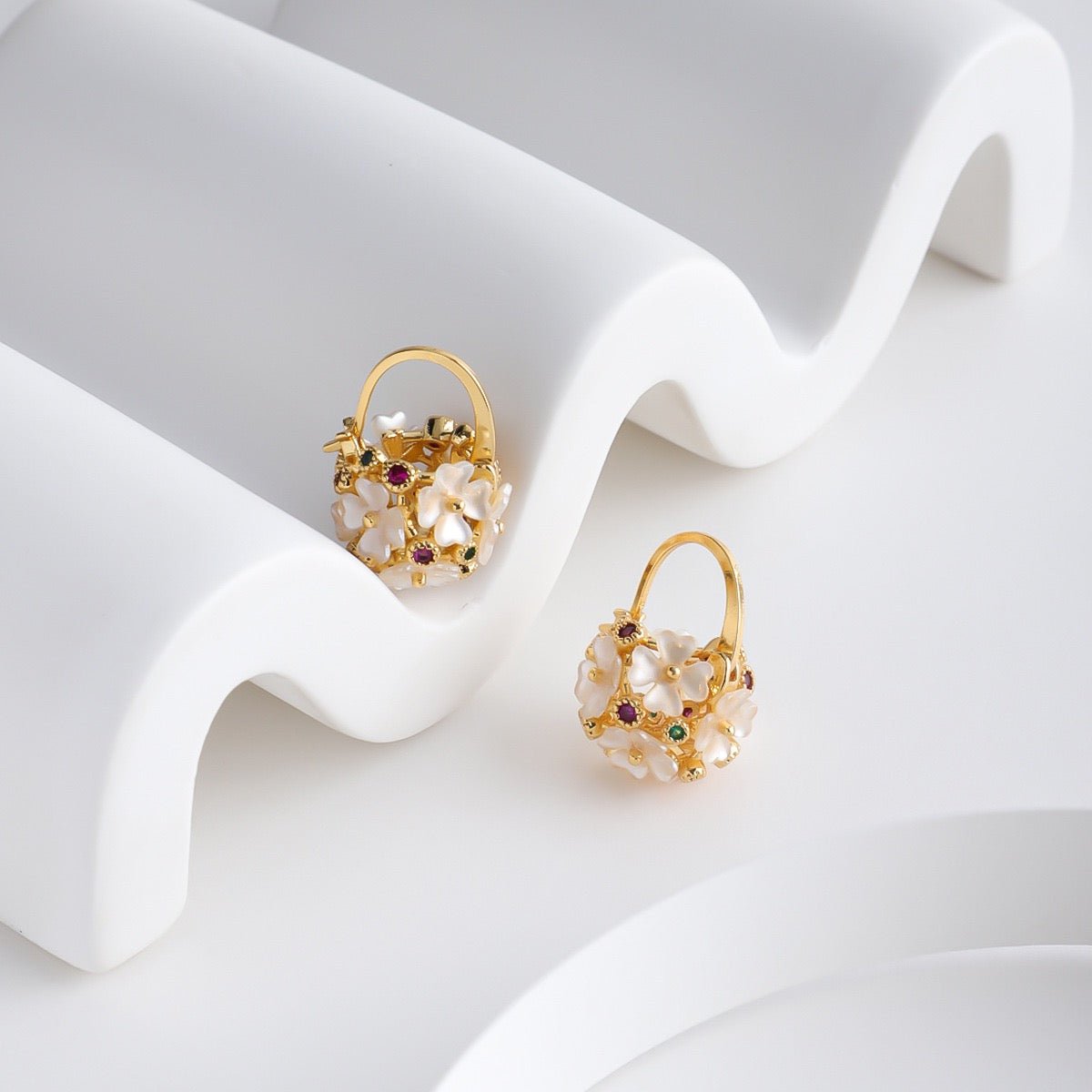 Romantic Flower Basket Hoop Earrings - Image 8