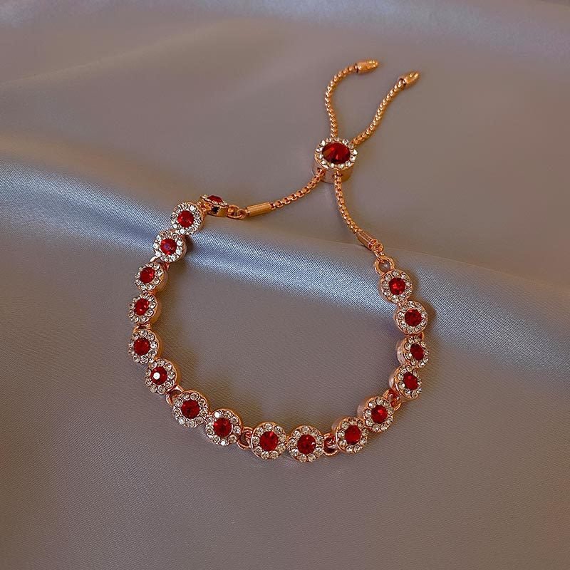Rose Gold Plated Red Crystal Adjustable Chain Bracelet - Image 6