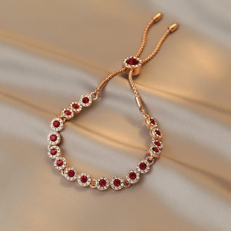 Rose Gold Plated Red Crystal Adjustable Chain Bracelet - Image 4