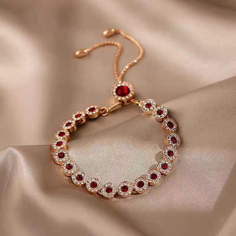 Rose Gold Plated Red Crystal Adjustable Chain Bracelet - Image 2