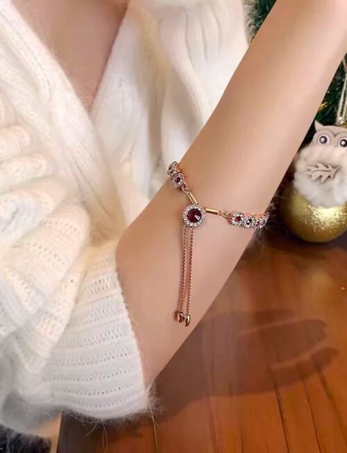 Rose Gold Plated Red Crystal Adjustable Chain Bracelet