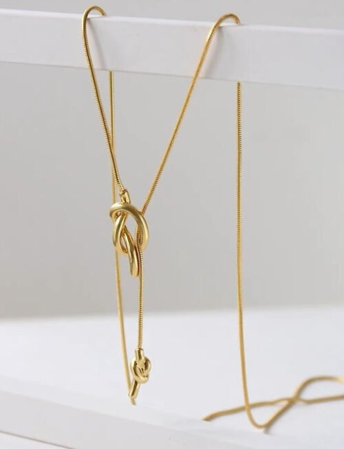 Minimalist Longline Sweater Necklace with Knot