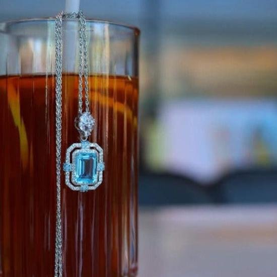 Sparkling Blue Topaz Square Pendant Necklace - Image 4