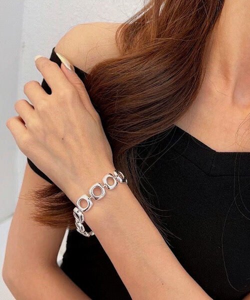 Bold Square Frame Links Bracelet-OT Buckle