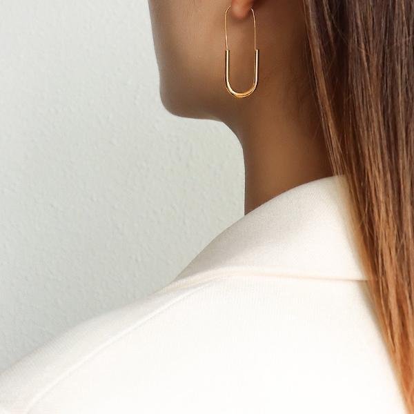 Minimal Design Paper Clip Hoop Earrings - Image 4