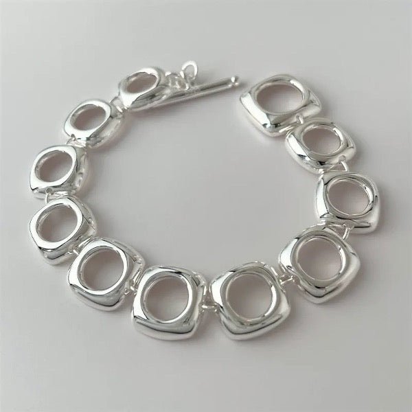 Bold Square Frame Links Bracelet-OT Buckle - Image 3