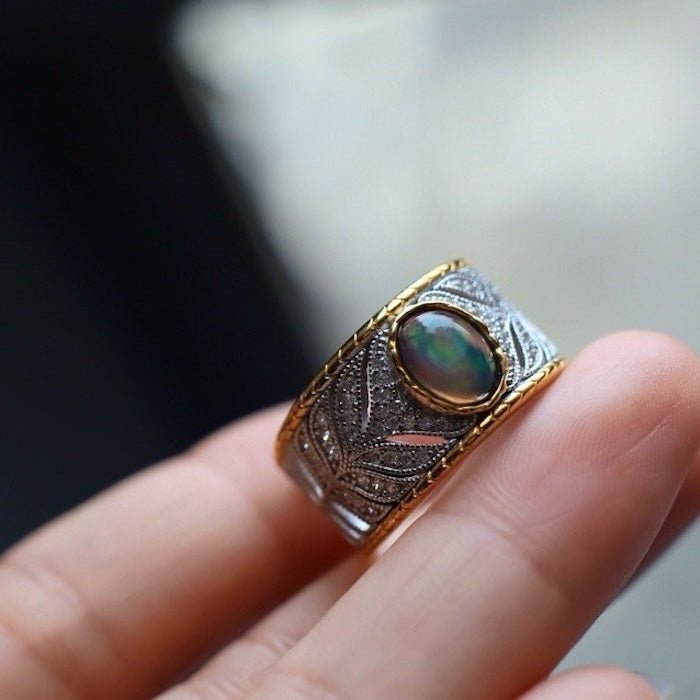 Eastern Royal Style Black Opal Ring - adjustable - Image 2