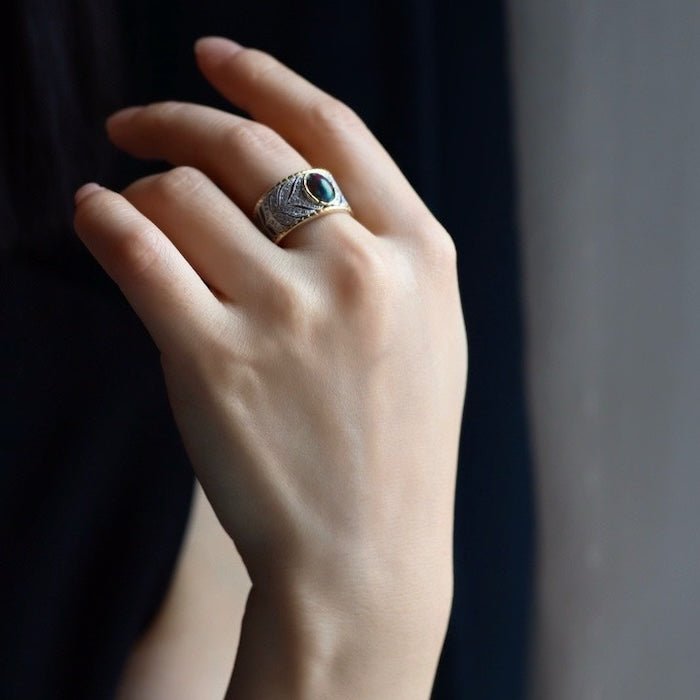 Eastern Royal Style Black Opal Ring - adjustable - Image 3