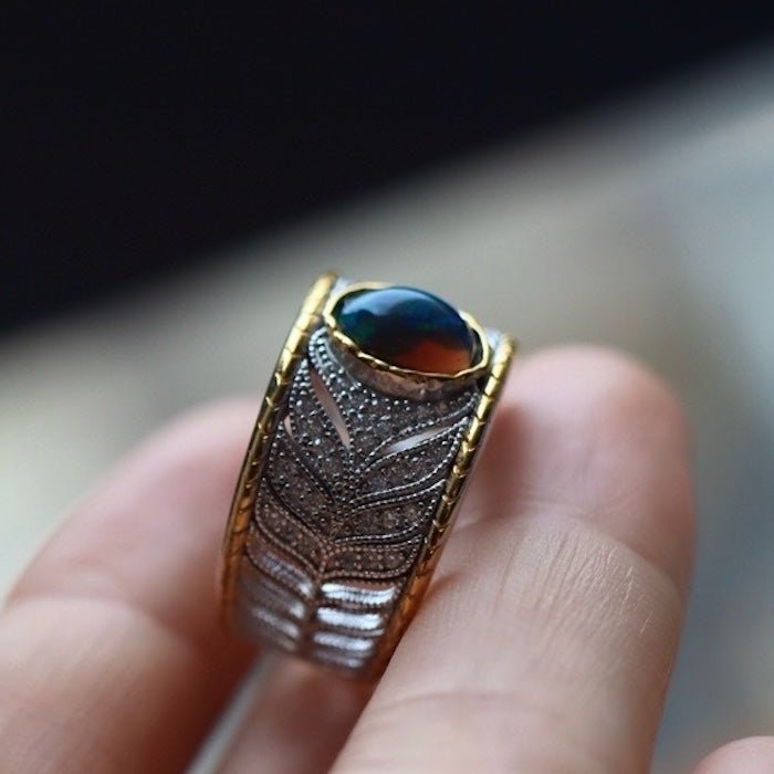 Eastern Royal Style Black Opal Ring - adjustable - Image 8
