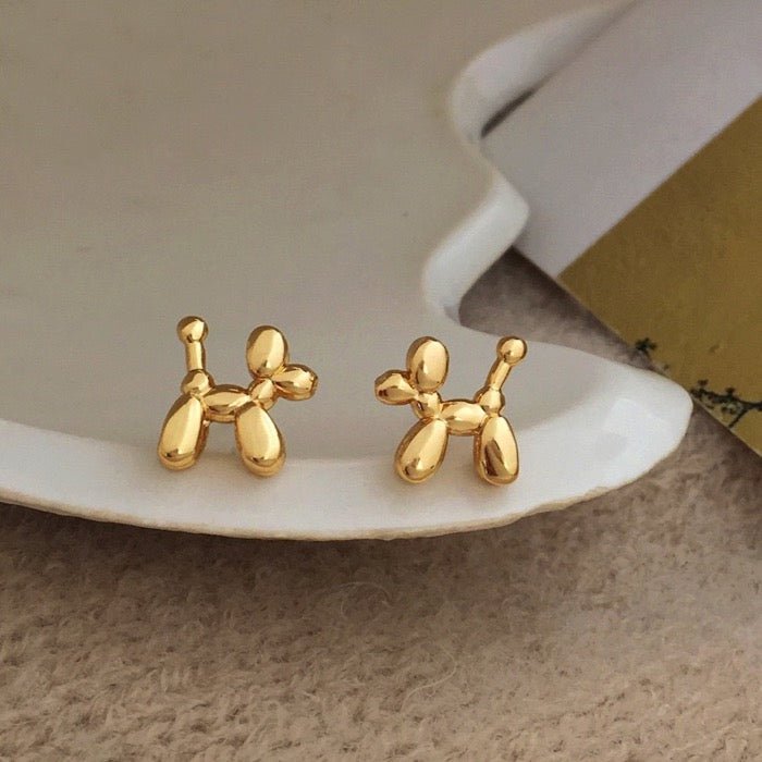 Cute Ballon Dog Small Ear Studs-Gold n Silver - Image 2