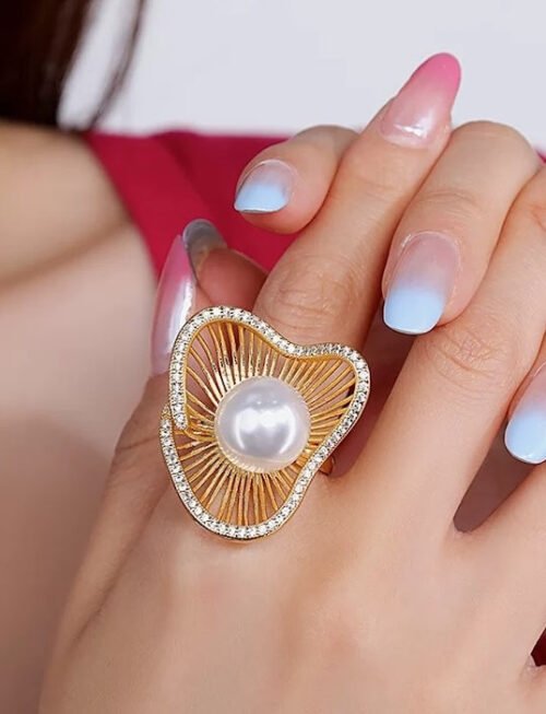 Lotus Design Sparkling Pearl Earrings n Rings