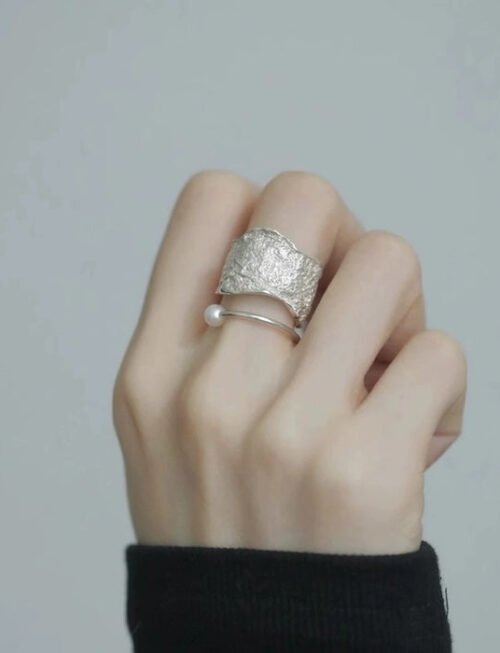 Sterling Silver Adjustable Textured Pearl Ring