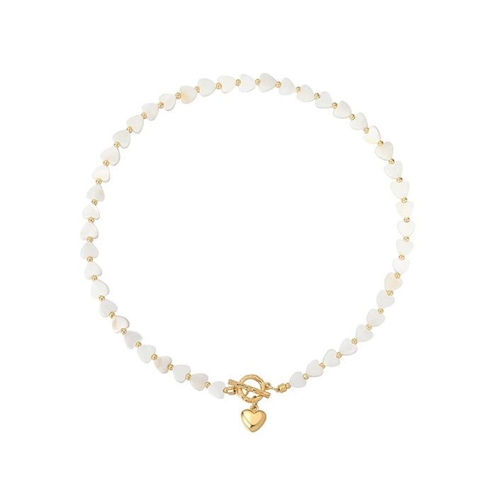 Mother of Pearl Heart Beads Necklace with OT Buckle - Image 8