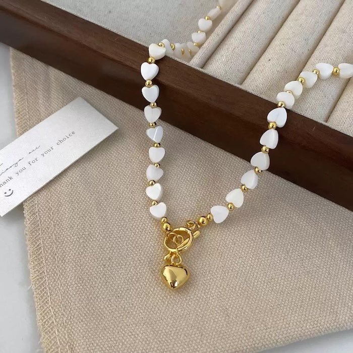 Mother of Pearl Heart Beads Necklace with OT Buckle - Image 5