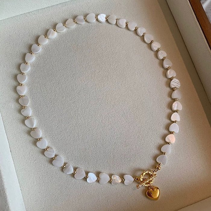 Mother of Pearl Heart Beads Necklace with OT Buckle - Image 2